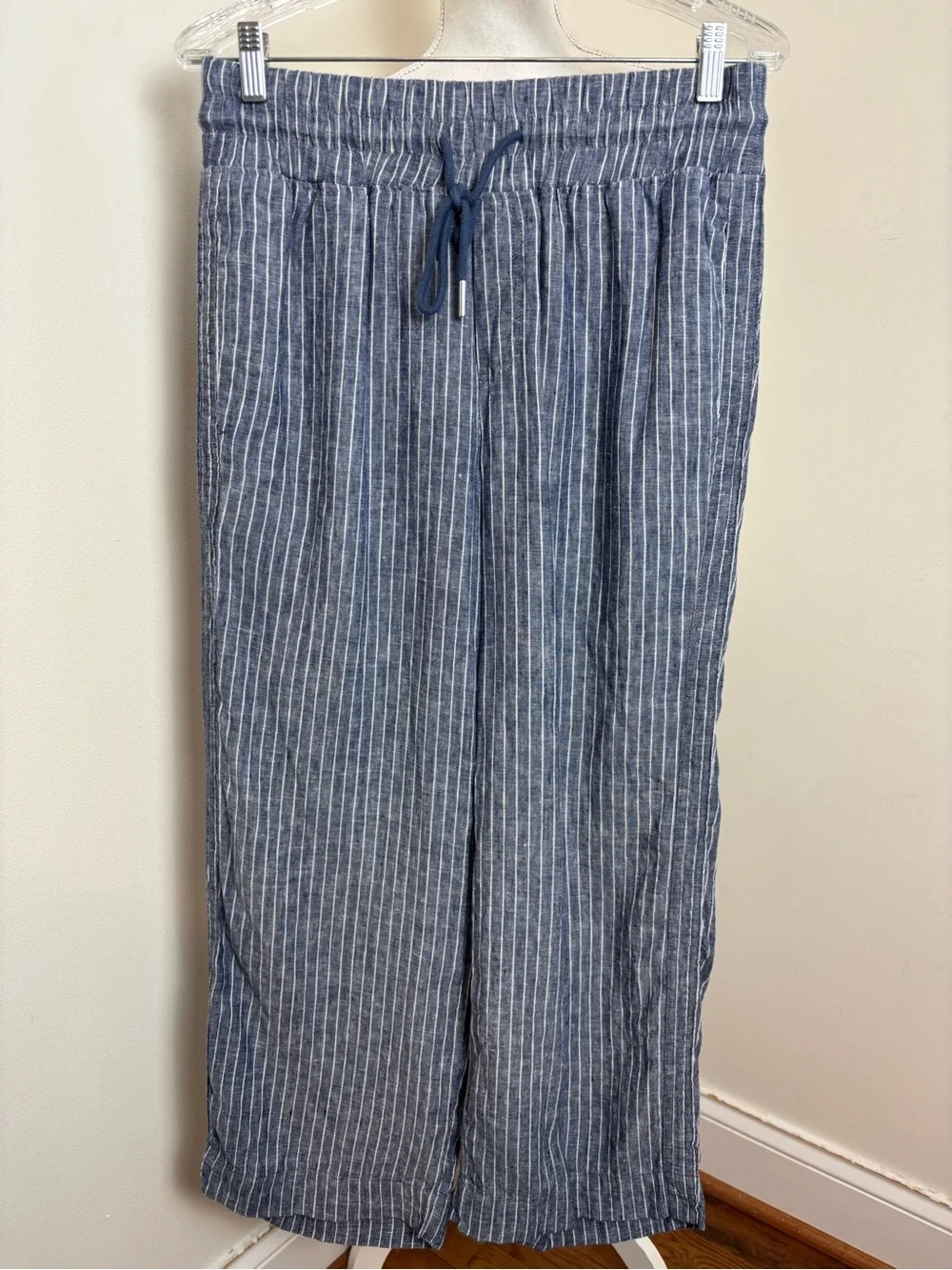 Quince 100% European Linen Wide Leg Pants In Striped Chambray Size Medium
